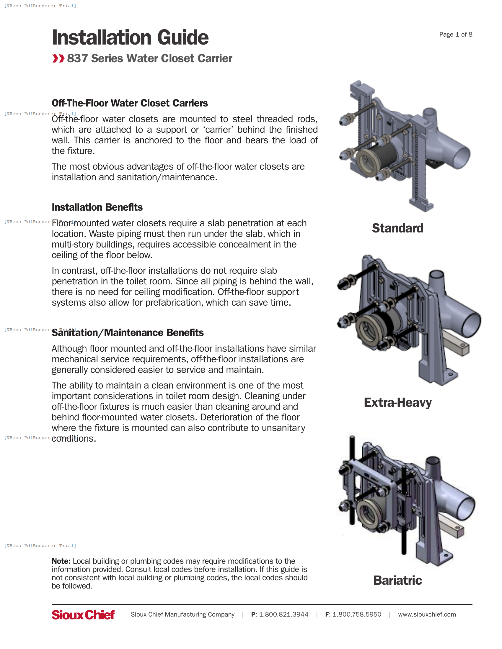 837 SERIES - CLOSET CARRIER - INSTALLATION GUIDE.PDF Technical Document